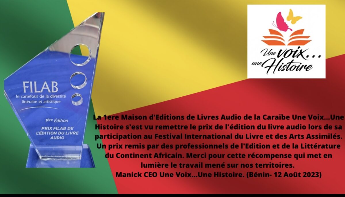 visuel relatif au Prix reçu par UVUH lors du Festival International du Livre et des Arts Assimilés du Bénin 2023
